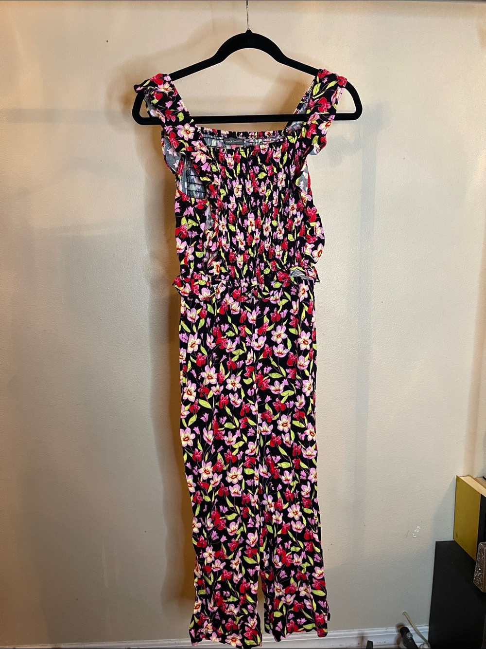 Vince Camuto Black Floral One Piece with Pink & Green Print